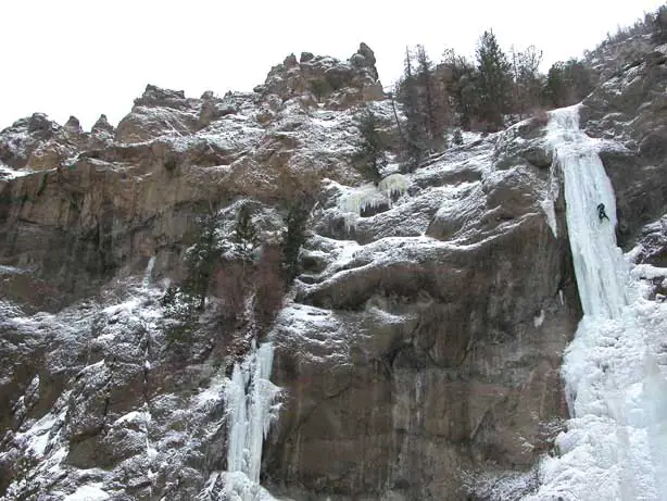 Person ice climbing in the Bighorn Mountains