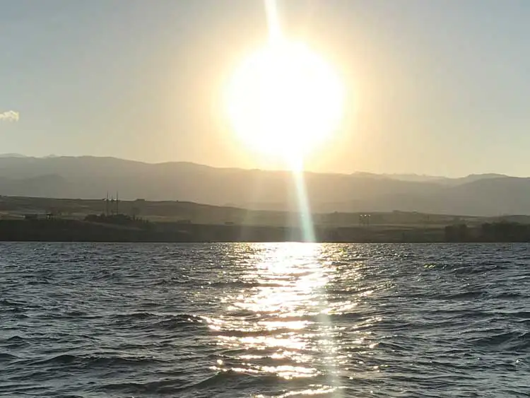 Sun shining over Lake Desmet in Buffalo Wyoming