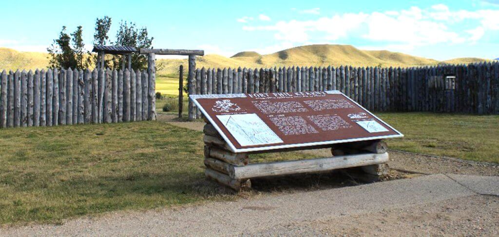 The historic site of Fort Phil Kearny with informational signs, offering an educational experience for families near Buffalo, WY.