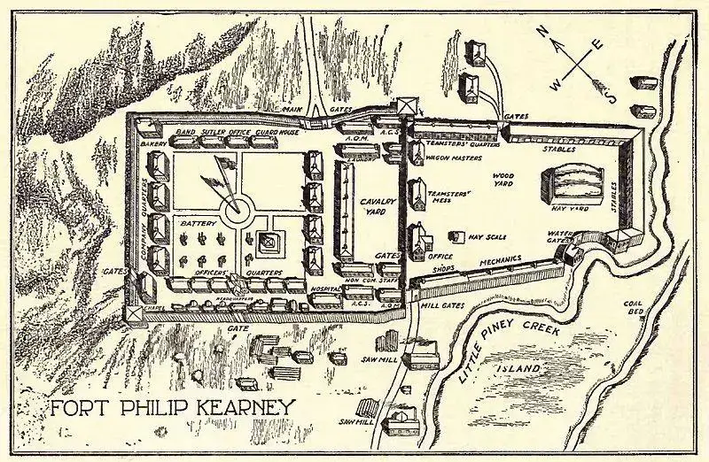 A map of Fort Phil Kearny dating from the 1800s.